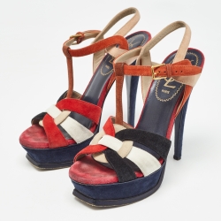 Pre Owned Yves Saint Laurent Multicolor Suede Tribute Platform Sandals Size 36