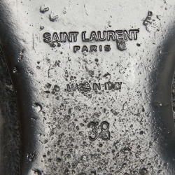 مملوكة مسبقًا Saint Laurent Black Leather Cassandra Espadrille Wedge Strappy Sandals Size 38