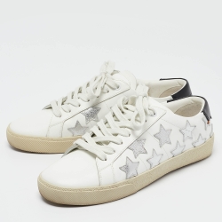 مملوكة مسبقًا Saint Laurent White  Leather Court Classic Sneakers Size 37