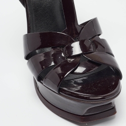 Saint Laurent Dark Burgundy Patent Leather Tribute Sandals Size 36