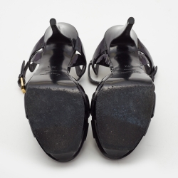 Pre Owned Saint Laurent Black Patent Leather Tribute Sandals Size 36.5