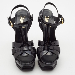 Pre Owned Saint Laurent Black Patent Leather Tribute Sandals Size 36.5