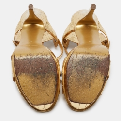 Pre Owned Saint Laurent Gold Embossed Crocodile Tribute Sandals Size 39