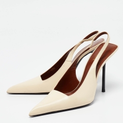 Pre Owned Saint Laurent Cream Leather Paloma Slingback Pumps Size 38
