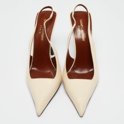 Pre Owned Saint Laurent Cream Leather Paloma Slingback Pumps Size 38