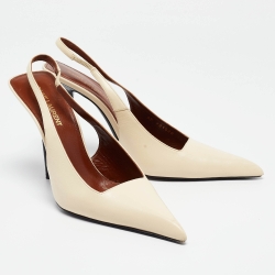 Pre Owned Saint Laurent Cream Leather Paloma Slingback Pumps Size 38