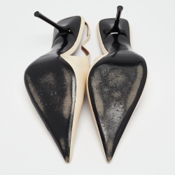 Pre Owned Saint Laurent Cream Leather Paloma Slingback Pumps Size 38