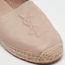 Pre Owned Saint Laurent Paris Pink Leather Logo Embossed Espadrille Flats Size 38