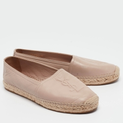 Pre Owned Saint Laurent Paris Pink Leather Logo Embossed Espadrille Flats Size 38