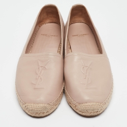 Pre Owned Saint Laurent Paris Pink Leather Logo Embossed Espadrille Flats Size 38