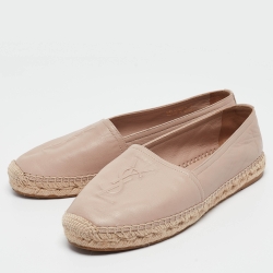 Pre Owned Saint Laurent Paris Pink Leather Logo Embossed Espadrille Flats Size 38