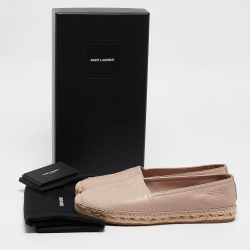Pre Owned Saint Laurent Paris Pink Leather Logo Embossed Espadrille Flats Size 38