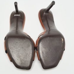 Pre Owned Saint Laurent Brown Leather Tribute Slide Sandals Size 38.5