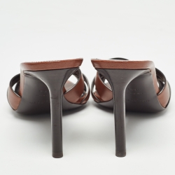 Pre Owned Saint Laurent Brown Leather Tribute Slide Sandals Size 38.5