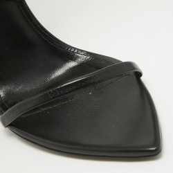Saint Laurent Paris Black/White Leather and Feather Iris Ankle Wrap Sandals Size 39