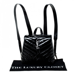 Pre Owned Saint Laurent Paris Black Matelasse Patent Leather LouLou Backpack