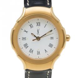 Pre Owned Saint Laurent Paris White Gold-Plated Stainless Steel Classic Women's Wristwatch 28MM