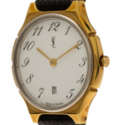 Saint Laurent Paris White Gold-Plated Stainless Steel Classic Women's Wristwatch 30MM