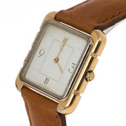 مملوكة مسبقًا Saint Laurent Paris White Gold-Plated Steel Women's Wristwatch 28MM