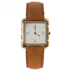 مملوكة مسبقًا Saint Laurent Paris White Gold-Plated Steel Women's Wristwatch 28MM