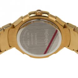 Pre Owned Saint Laurent Paris Blue Gold-Plated Stainless Steel Classic Women's Wristwatch 28MM