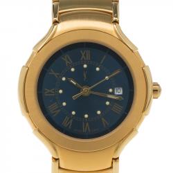 Pre Owned Saint Laurent Paris Blue Gold-Plated Stainless Steel Classic Women's Wristwatch 28MM