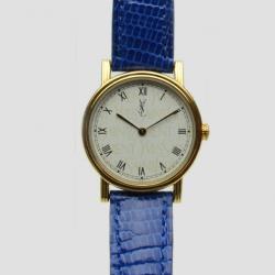 Yves Saint Laurent Gold Plated Blue Classic Collection Ladies Wristwatch 28 MM