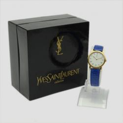 Pre Owned Yves Saint Laurent Gold Plated Blue Classic Collection Ladies Wristwatch 28 MM