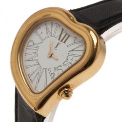 Pre Owned ساعة يد نسائية سانت لوران باريس قلب فولاذ مطلي ذهب بيضاء 26 مم