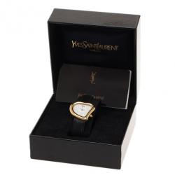 Pre Owned ساعة يد نسائية سانت لوران باريس قلب فولاذ مطلي ذهب بيضاء 26 مم