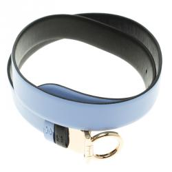 Pre Owned Salvatore Ferragamo Sky Blue/Black Leather Reversible Single Gancini Belt 85 CM