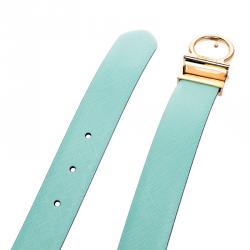 Pre Owned Salvatore Ferragamo Mint Green/Black Leather Reversible Single Gancini Belt 100 CM