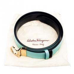 Pre Owned Salvatore Ferragamo Mint Green/Black Leather Reversible Single Gancini Belt 100 CM