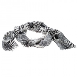 Pre Owned Salvatore Ferragamo Monochrome Animal Pattern Silk Cashmere Frayed Trim Scarf