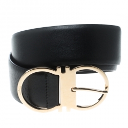 Pre Owned Salvatore Ferragamo Black Leather Ceylon Belt 75cm