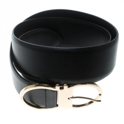 Pre Owned Salvatore Ferragamo Black Leather Ceylon Belt 75cm