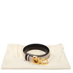 Pre Owned حزام سالفاتوري فيراغامو وجهين جلد كريمي و أسود 95 سم