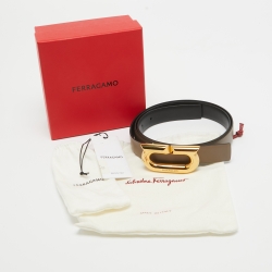 Salvatore Ferragamo Beige/Black Leather Donna Reversible Cut to Size Belt 