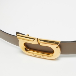 Salvatore Ferragamo Beige/Black Leather Donna Reversible Cut to Size Belt 