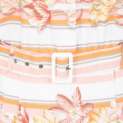 Pre Owned Salvatore Ferragamo Multicolor Printed Cotton Belted Long Sleeve Shirt Dress S
