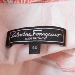 Pre Owned Salvatore Ferragamo Multicolor Printed Cotton Belted Long Sleeve Shirt Dress S