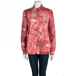 Pre Owned Salvatore Ferragamo Red Leaf Printed Cotton Long Sleeve Shirt L