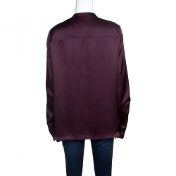 Pre Owned Salvatore Ferragamo Burgundy Textured Silk Long Sleeve Shirt L