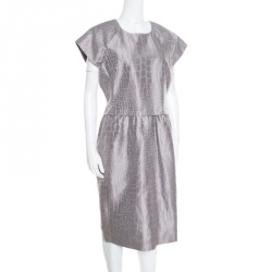 Pre Owned Salvatore Ferragamo Grey Snakeskin Patterned Cotton Jacquard Sheath Dress L