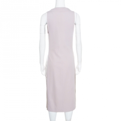 Pre Owned Salvatore Ferragamo Beige Wool and Cotton Paneled Twist Front Detail Shift Dress L