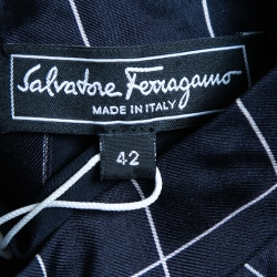 Pre Owned Salvatore Ferragamo Navy Blue Printed Pleated Sleeveless Top M