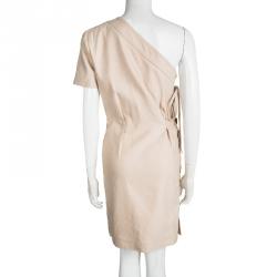 Salvatore Ferragamo Beige Denim Criss Cross Eyelet Detail One Shoulder Dress M