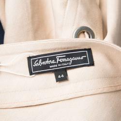 Salvatore Ferragamo Beige Denim Criss Cross Eyelet Detail One Shoulder Dress M