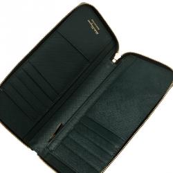 Pre Owned محفظة سالفاتوري فيراغامو سحاب ملتف جلد خضراء داكنة