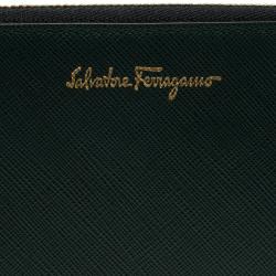 Pre Owned محفظة سالفاتوري فيراغامو سحاب ملتف جلد خضراء داكنة